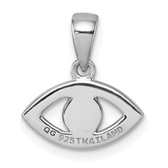 Sterling Silver Rhodium-plated Polished CZ and Compressed Turquoise Cabochon Evil Eye Pendant
