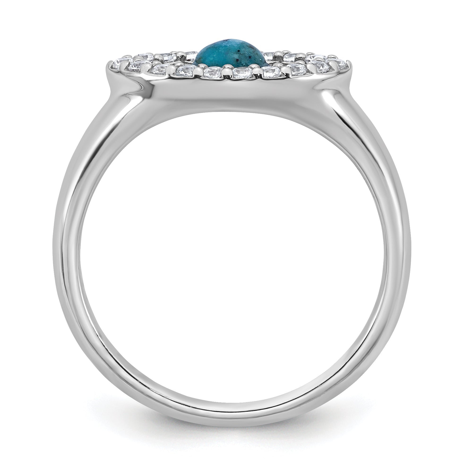Sterling Silver Rhodium-plated Polished CZ and Compressed Turquoise Cabochon Evil Eye Size 6 Ring Secondary image