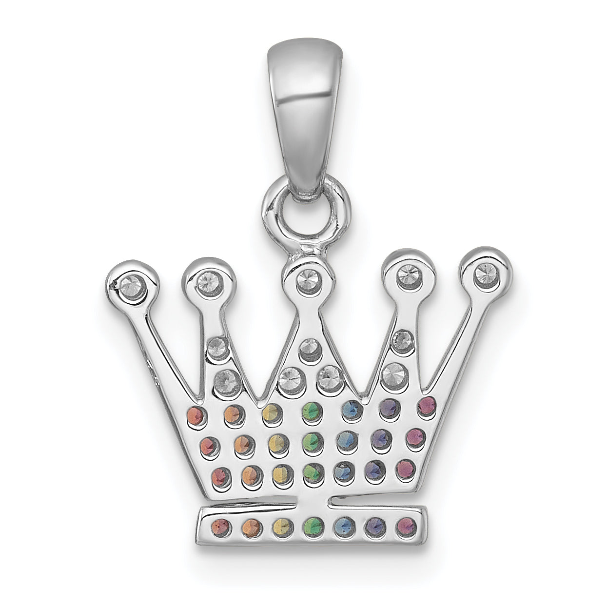 Sterling Silver Rhodium-plated Polished Rainbow Nano Crystals Crown Pendant