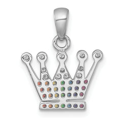 Sterling Silver Rhodium-plated Polished Rainbow Nano Crystals Crown Pendant