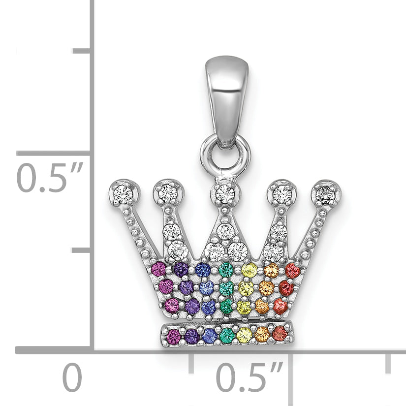 Sterling Silver Rhodium-plated Polished Rainbow Nano Crystals Crown Pendant