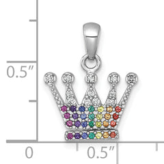 Sterling Silver Rhodium-plated Polished Rainbow Nano Crystals Crown Pendant