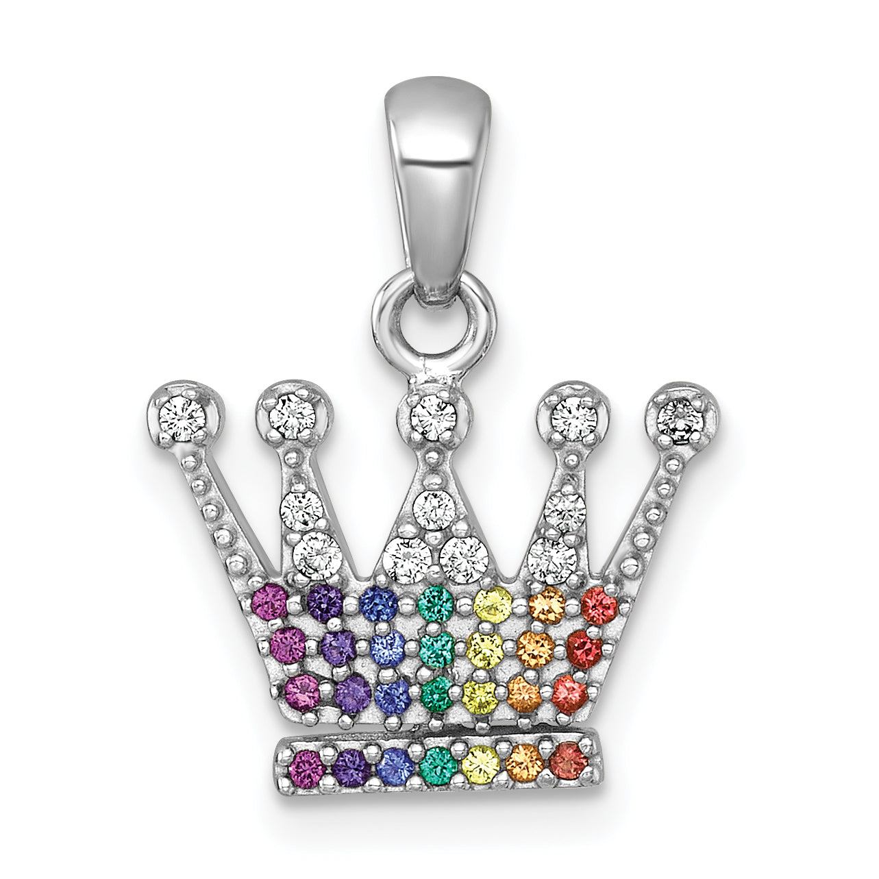Sterling Silver Rhodium-plated Polished Rainbow Nano Crystals Crown Pendant Main image