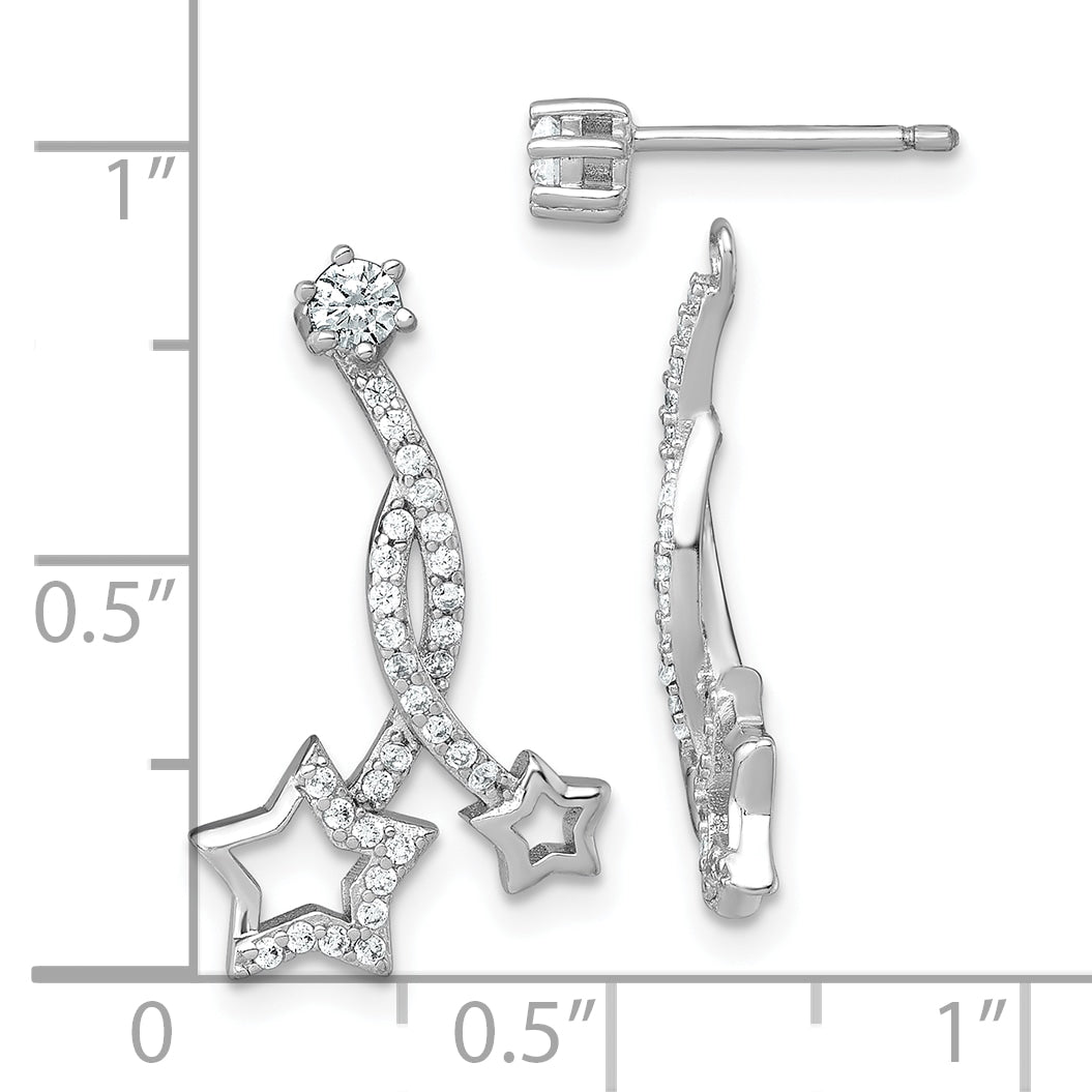 Sterling Silver Rhodium-plated Polished CZ Stud with Removeable Shooting Stars Jacket Earrings