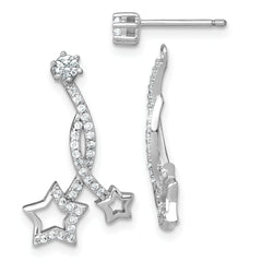 Sterling Silver Rhodium-plated Polished CZ Stud with Removeable Shooting Stars Jacket Earrings