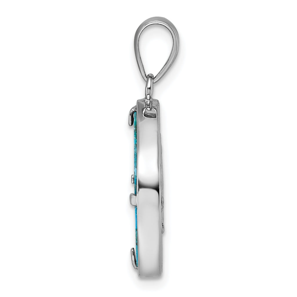 Sterling Silver Rhodium-plated Polished Compressed Turquoise Tree Of Life Pendant