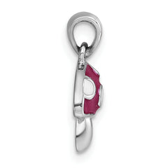 Sterling Silver Rhodium-plated Polished Red and White Enameled Mushroom Pendant