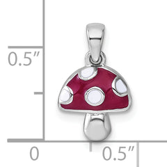 Sterling Silver Rhodium-plated Polished Red and White Enameled Mushroom Pendant