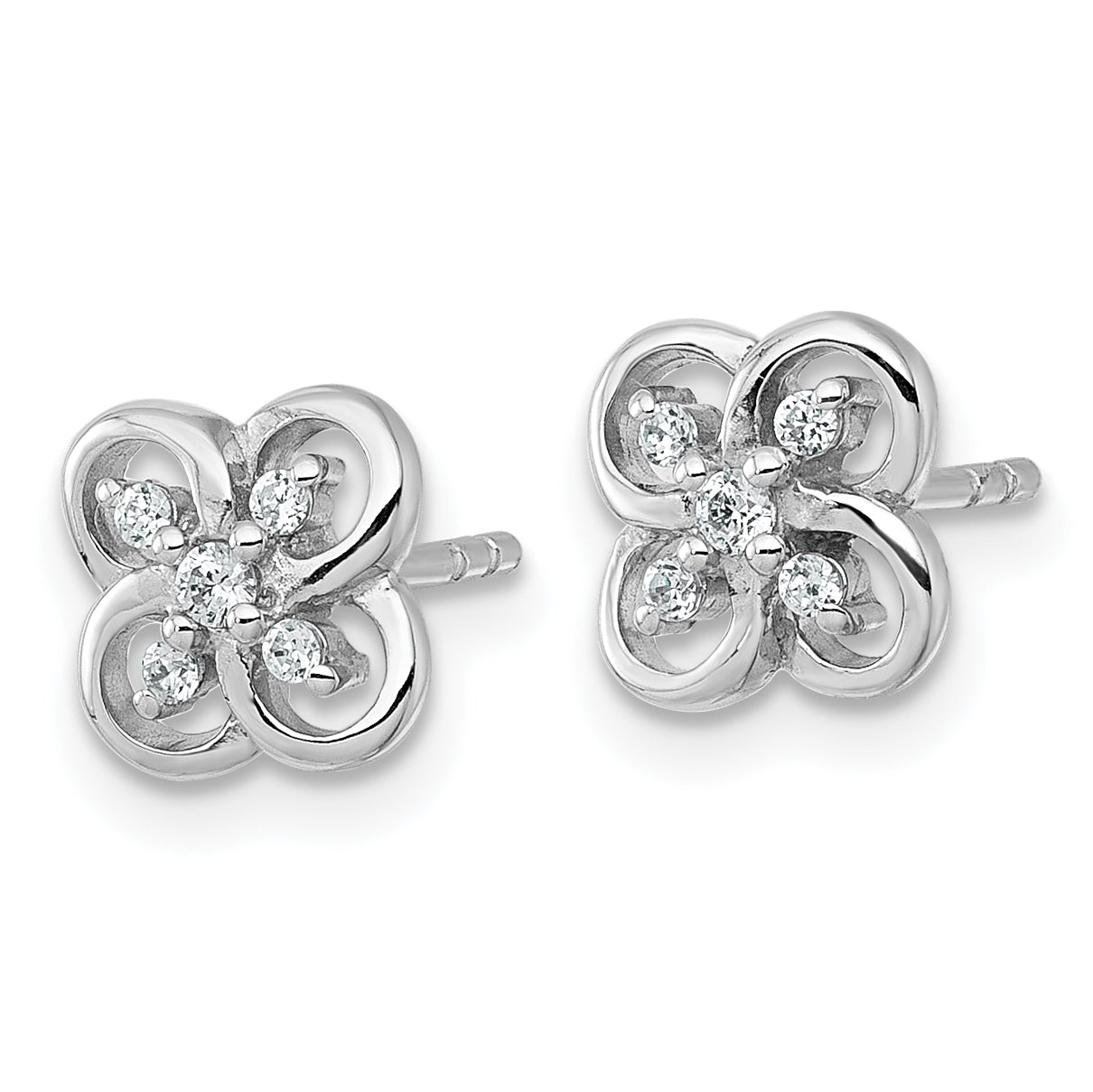 Sterling Silver Rhodium-plated Polished Fancy Flower CZ Post Earrings Secondary image