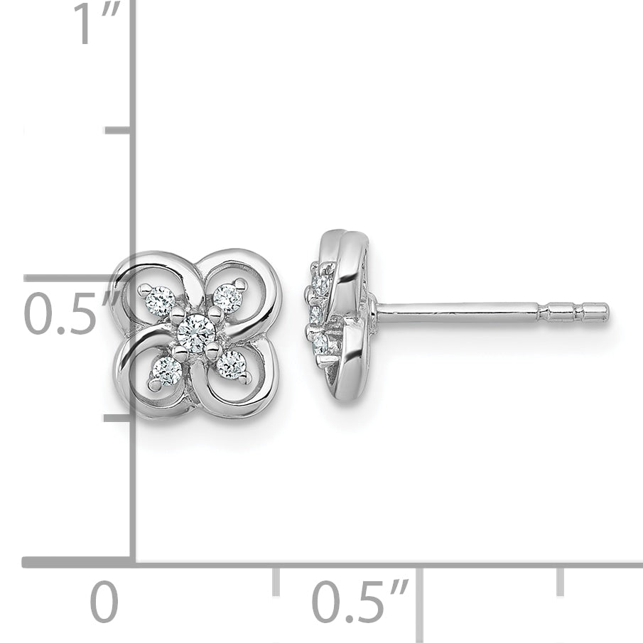 Sterling Silver Rhodium-plated Polished Fancy Flower CZ Post Earrings