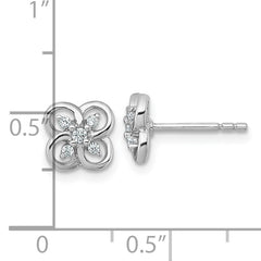 Sterling Silver Rhodium-plated Polished Fancy Flower CZ Post Earrings