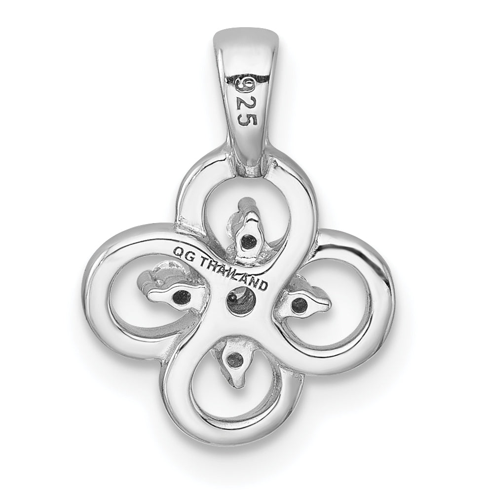 Sterling Silver Rhodium-plated Polished Fancy Flower CZ Pendant