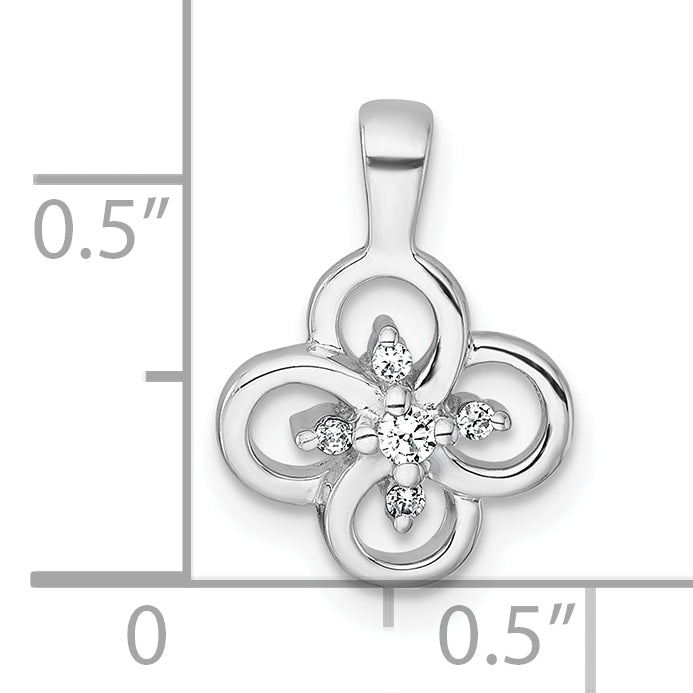 Sterling Silver Rhodium-plated Polished Fancy Flower CZ Pendant