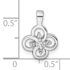 Sterling Silver Rhodium-plated Polished Fancy Flower CZ Pendant