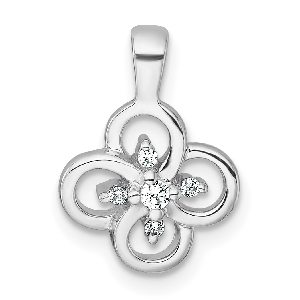 Sterling Silver Rhodium-plated Polished Fancy Flower CZ Pendant Main image