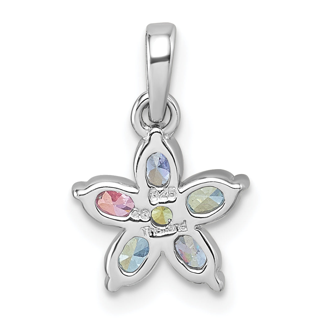 Sterling Silver Rhodium-plated Polished Purple, Pink, Blue and Green CZ Flower Pendant