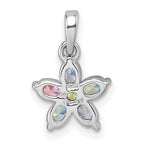 Sterling Silver Rhodium-plated Polished Purple, Pink, Blue and Green CZ Flower Pendant