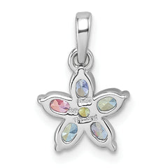 Sterling Silver Rhodium-plated Polished Purple, Pink, Blue and Green CZ Flower Pendant