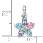 Sterling Silver Rhodium-plated Polished Purple, Pink, Blue and Green CZ Flower Pendant