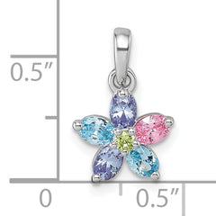 Sterling Silver Rhodium-plated Polished Purple, Pink, Blue and Green CZ Flower Pendant