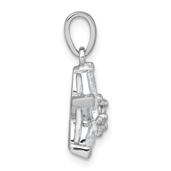 Sterling Silver Rhodium-plated Polished Round and Pear CZ Flower Pendant