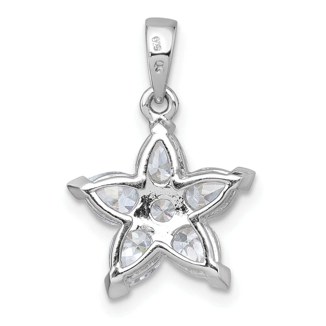 Sterling Silver Rhodium-plated Polished Round and Pear CZ Flower Pendant