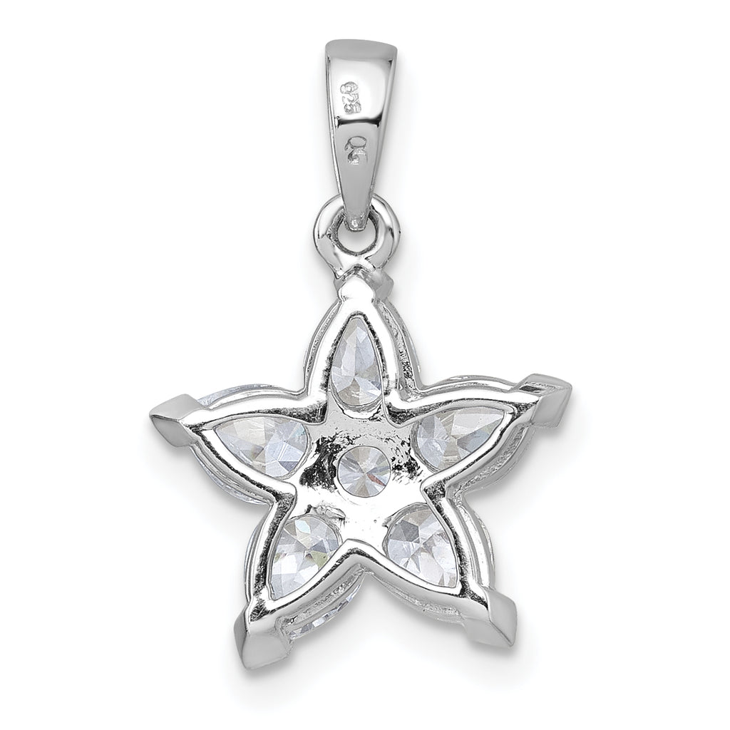 Sterling Silver Rhodium-plated Polished Round and Pear CZ Flower Pendant