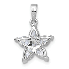 Sterling Silver Rhodium-plated Polished Round and Pear CZ Flower Pendant