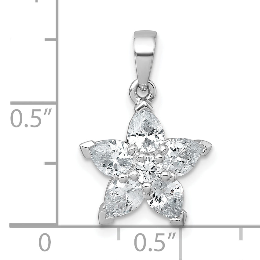 Sterling Silver Rhodium-plated Polished Round and Pear CZ Flower Pendant