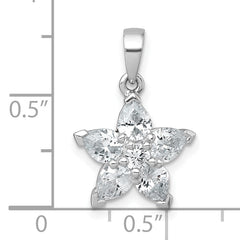 Sterling Silver Rhodium-plated Polished Round and Pear CZ Flower Pendant