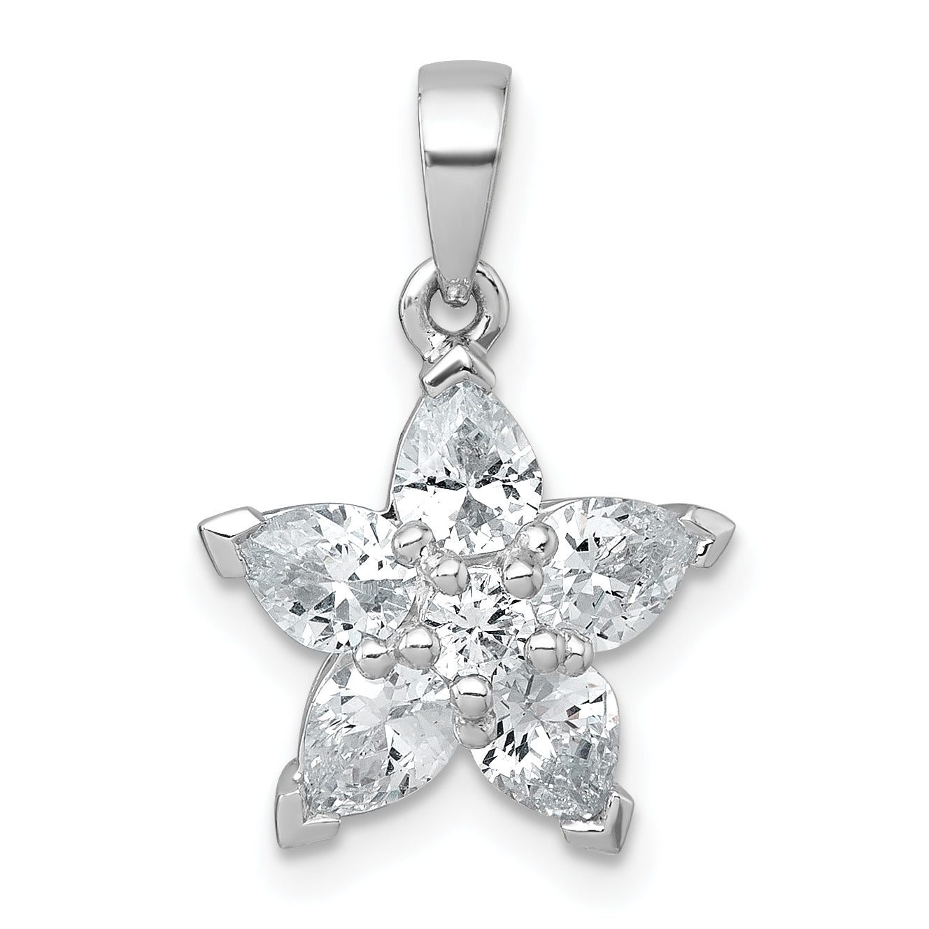 Sterling Silver Rhodium-plated Polished Round and Pear CZ Flower Pendant Main image