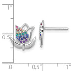 Sterling Silver Rhodium-plated Polished Rainbow Nano Crystals Tulip Post Earrings