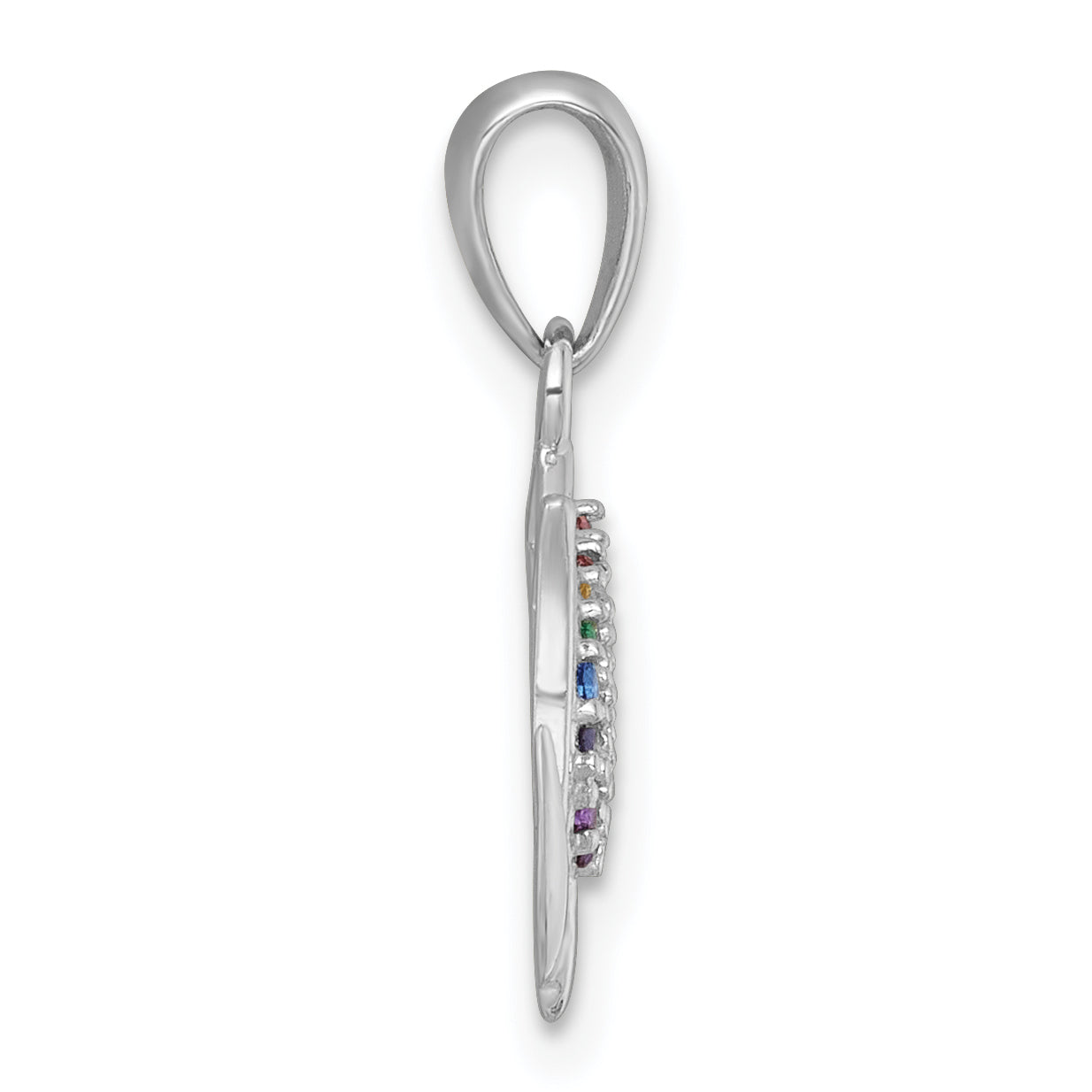 Sterling Silver Rhodium-plated Polished Rainbow Nano Crystals Tulip Pendant Secondary image