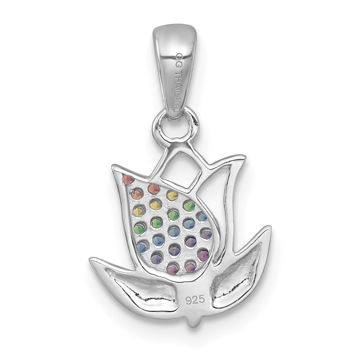 Sterling Silver Rhodium-plated Polished Rainbow Nano Crystals Tulip Pendant