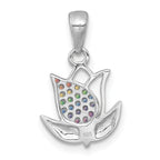 Sterling Silver Rhodium-plated Polished Rainbow Nano Crystals Tulip Pendant