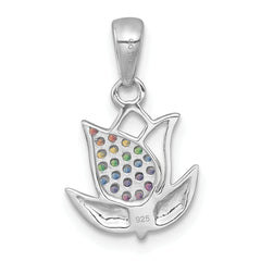 Sterling Silver Rhodium-plated Polished Rainbow Nano Crystals Tulip Pendant