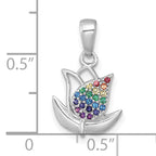 Sterling Silver Rhodium-plated Polished Rainbow Nano Crystals Tulip Pendant