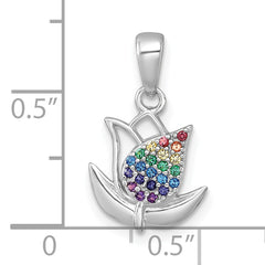 Sterling Silver Rhodium-plated Polished Rainbow Nano Crystals Tulip Pendant