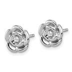 Sterling Silver Rhodium-plated Polished White CZ Flower Post Earrings