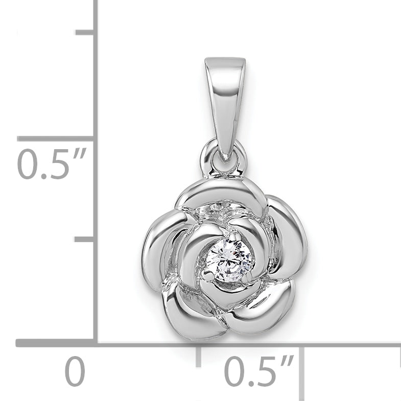 Sterling Silver Rhodium-plated Polished White CZ Flower Pendant