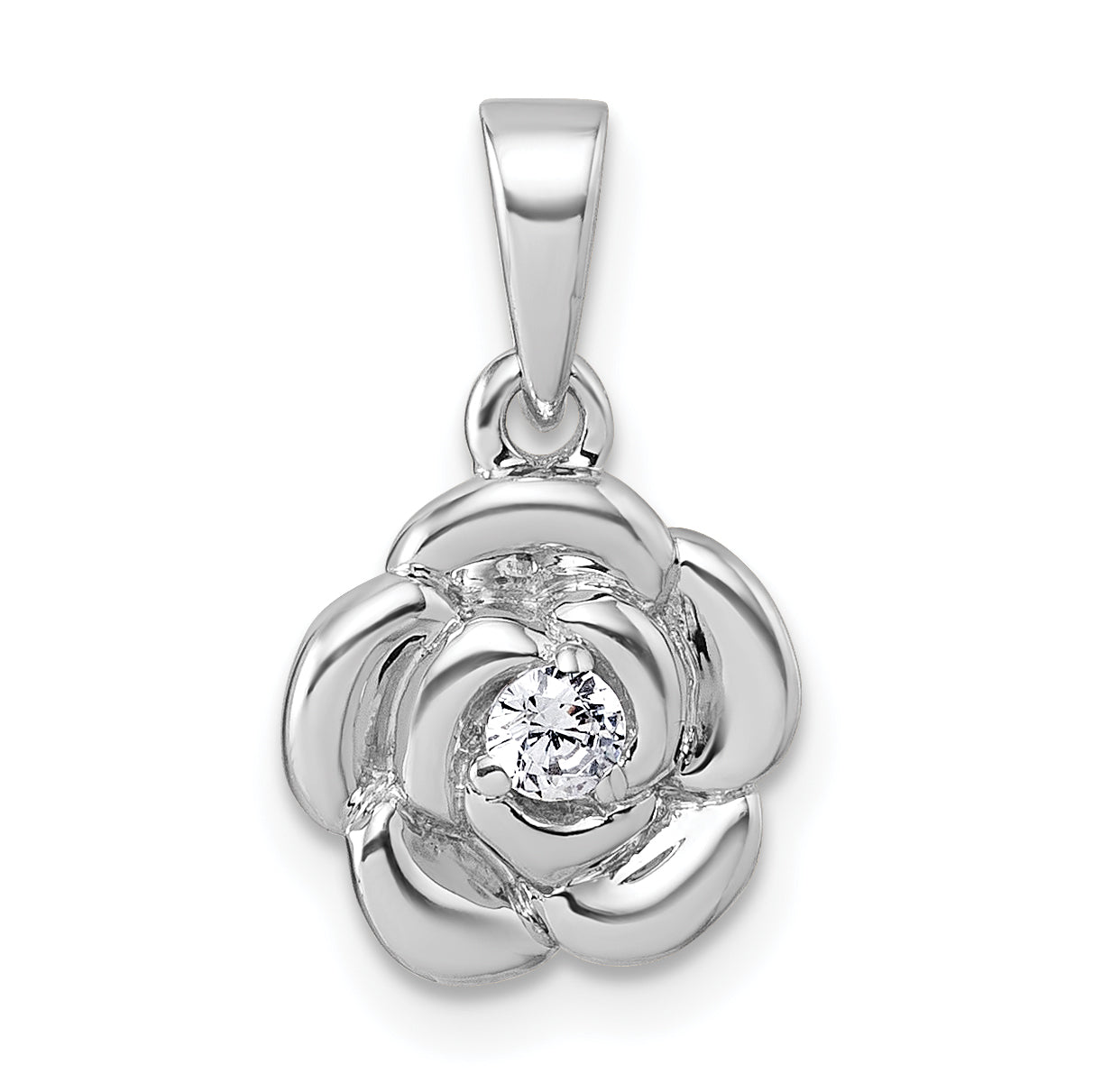 Sterling Silver Rhodium-plated Polished White CZ Flower Pendant Main image