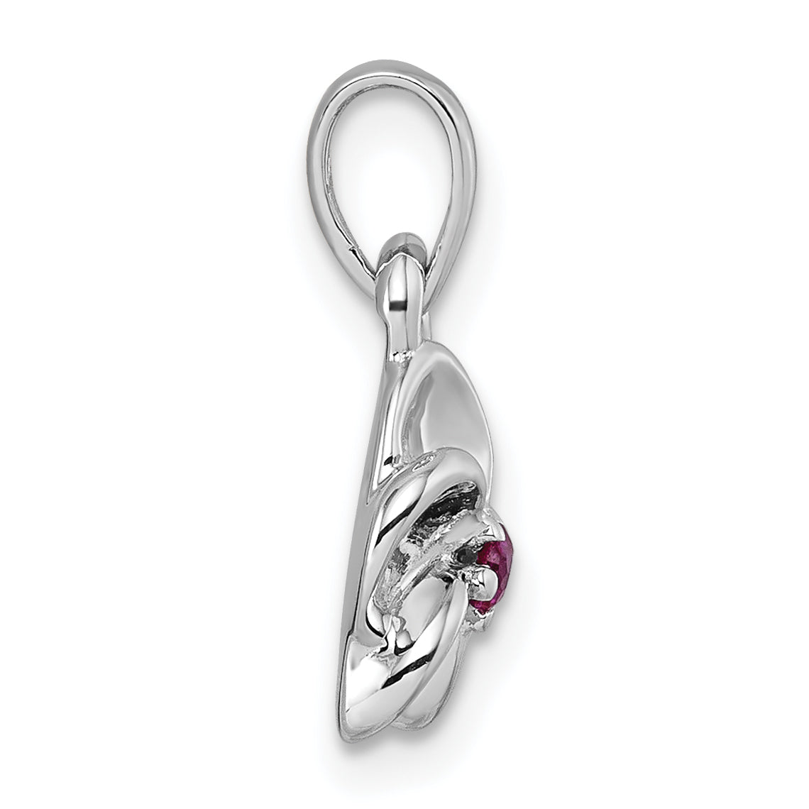 Sterling Silver Rhodium-plated Polished Red CZ Flower Pendant Secondary image