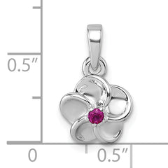 Sterling Silver Rhodium-plated Polished Red CZ Flower Pendant