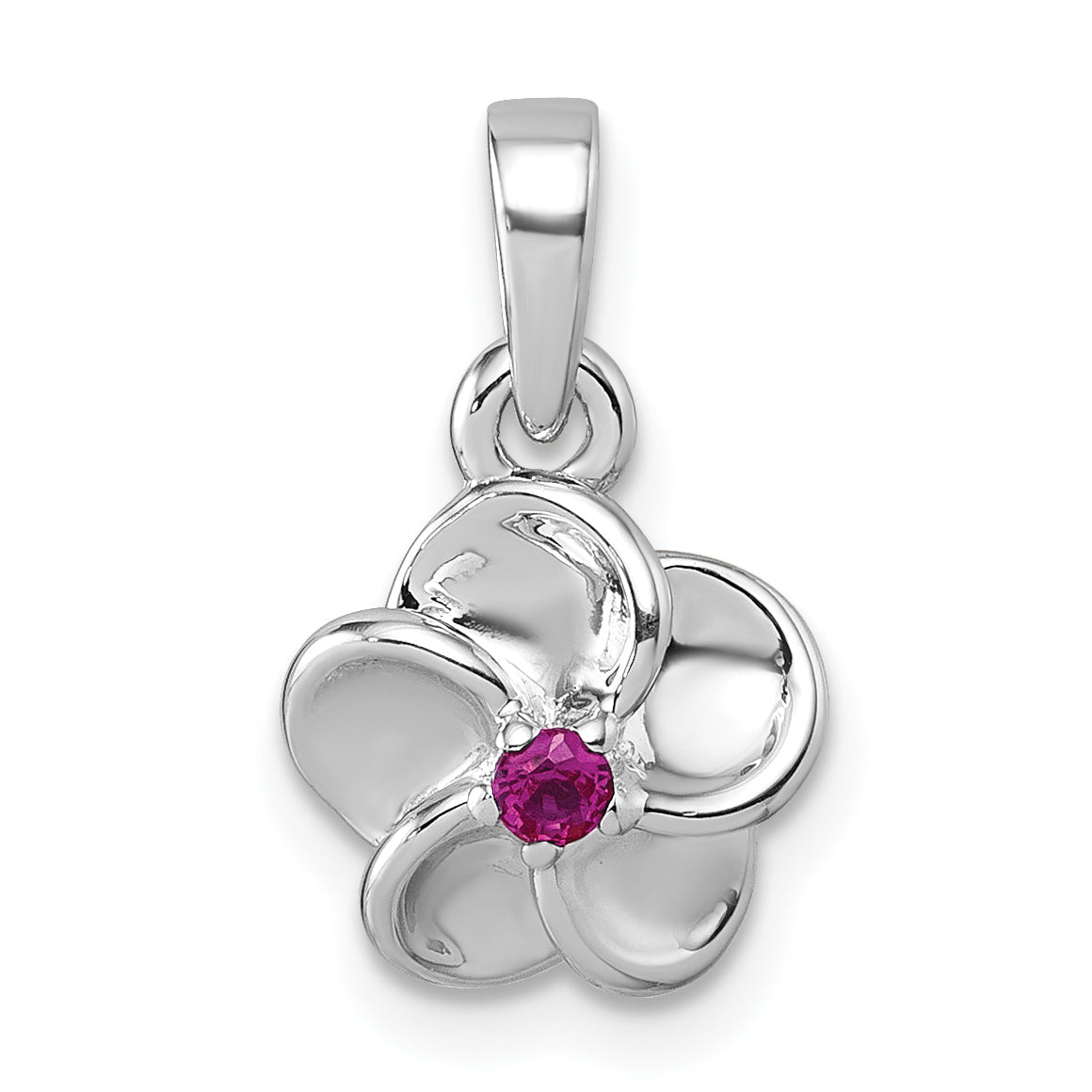 Sterling Silver Rhodium-plated Polished Red CZ Flower Pendant Main image