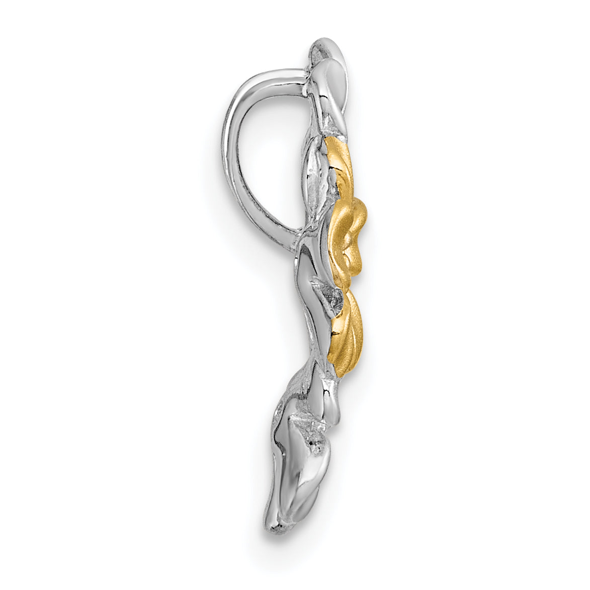 Sterling Silver Rhodium-plated and Gold-plated with CZ Three Flowers Chain Slide Pendant Secondary image