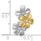 Sterling Silver Rhodium-plated and Gold-plated with CZ Three Flowers Chain Slide Pendant