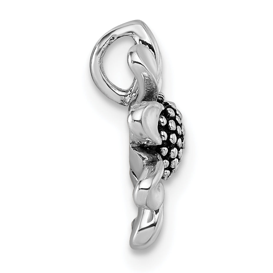 Sterling Silver Rhodium-plated Antiqued Sunflower Chain Slide Pendant Secondary image