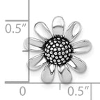 Sterling Silver Rhodium-plated Antiqued Sunflower Chain Slide Pendant
