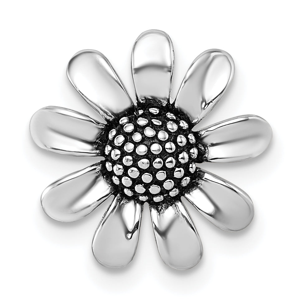 Sterling Silver Rhodium-plated Antiqued Sunflower Chain Slide Pendant Main image