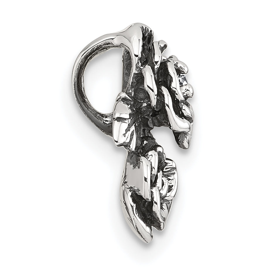 Sterling Silver Antiqued Polished CZ Flowers Chain Slide Pendant